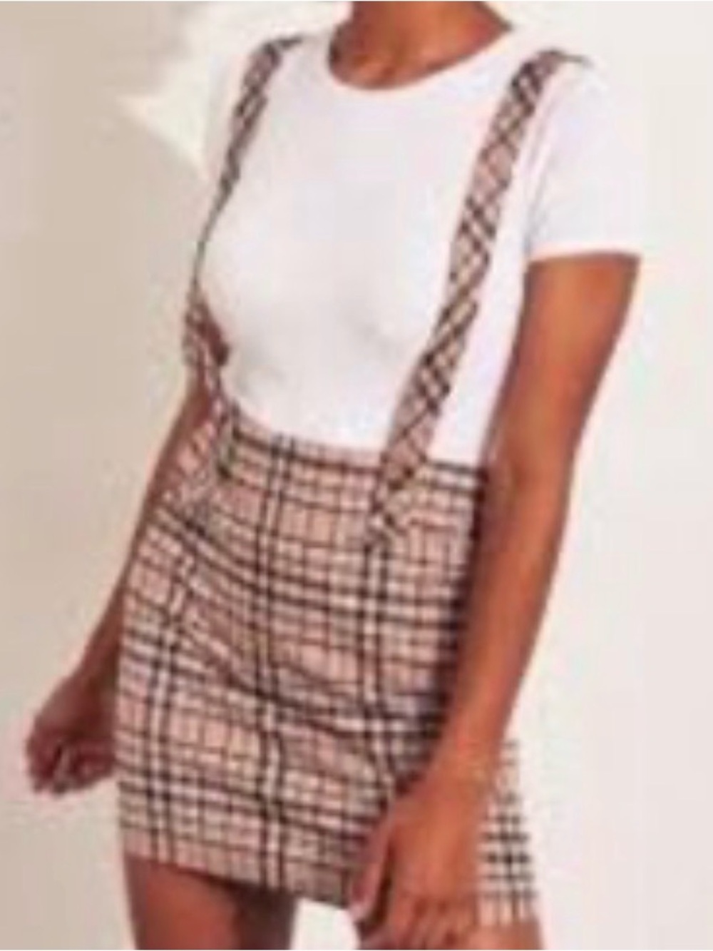 Hollister Beige Plaid Suspender Mini Skirt